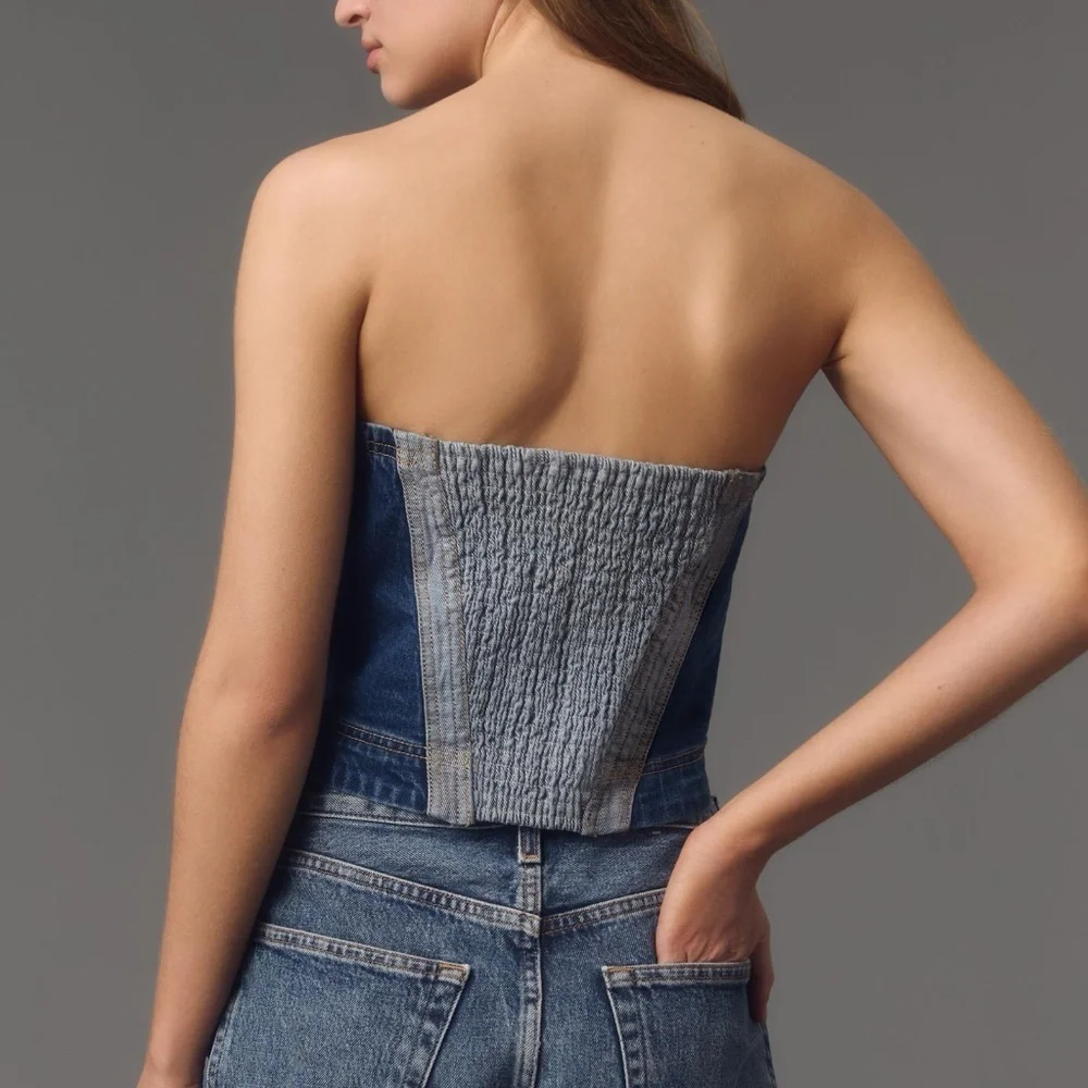 NWT Anthropologie Pilcro  Strapless Denim Corset Top Medium - Picture 3 of 4